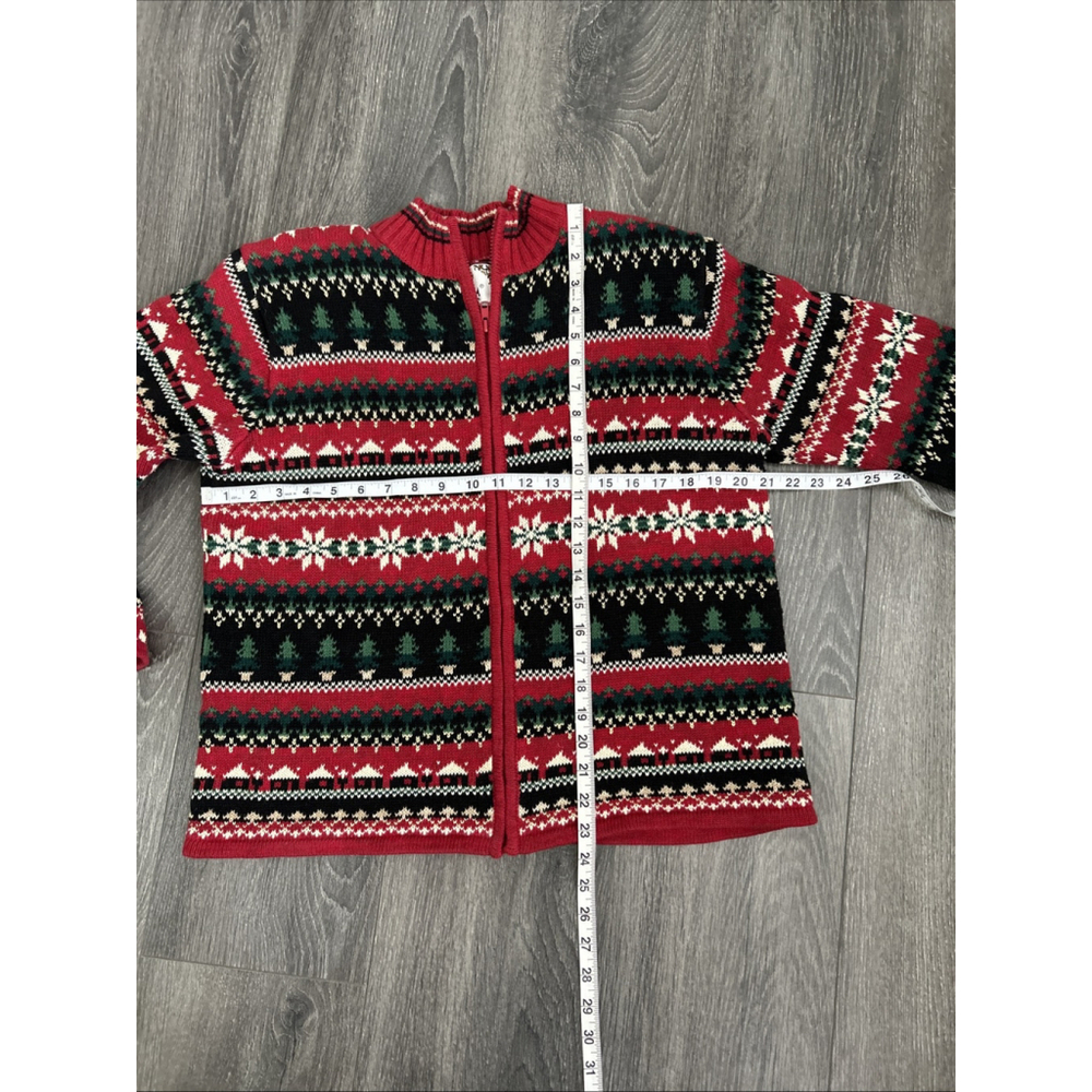 Tiara International Womens Sweater Cardigan Zip Up Red Winter Christmas Medium - Picture 7 of 8
